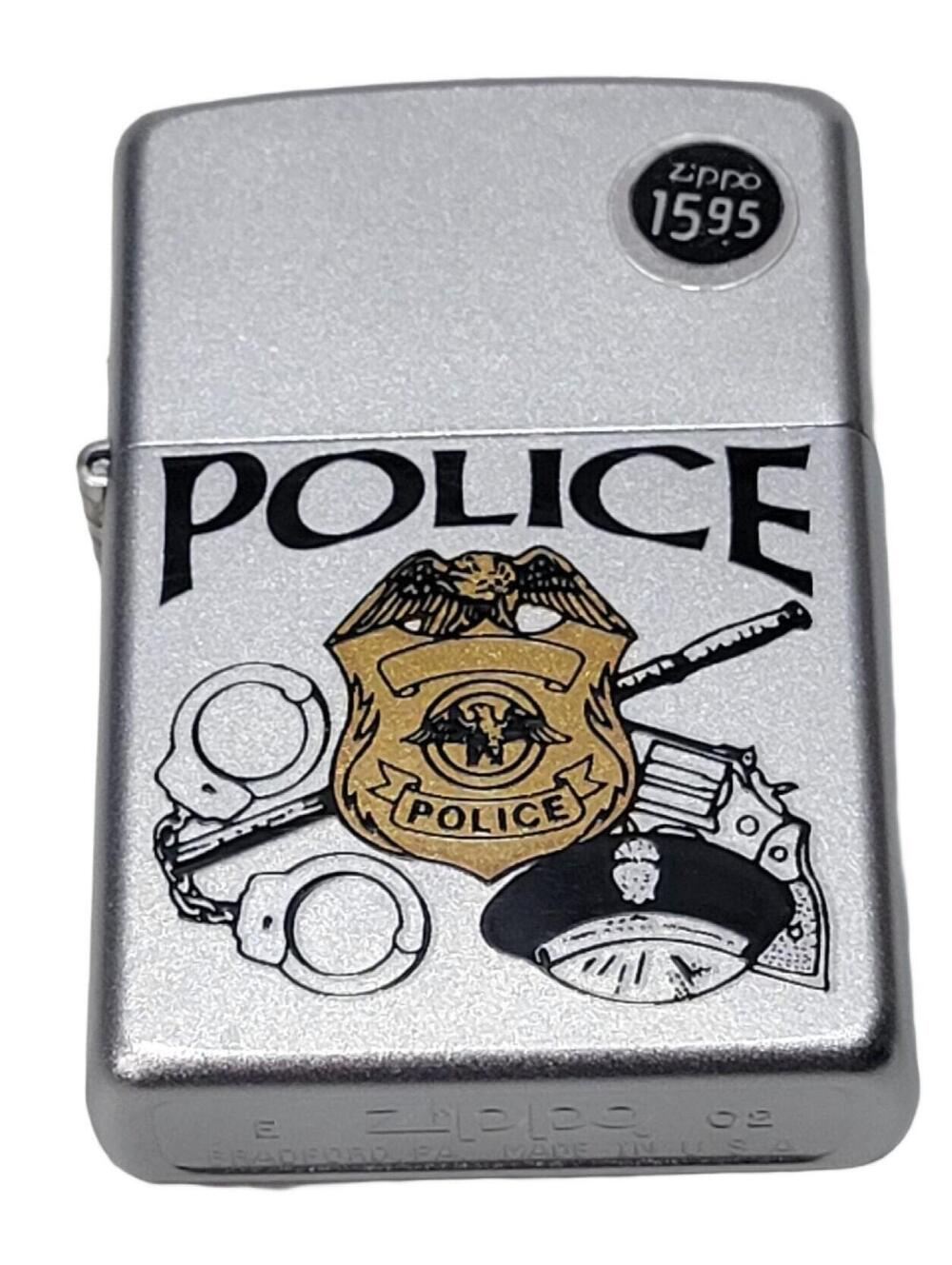 Zippo Lighter Police Satin Chrome At Work Series Brand New Sealed 2002